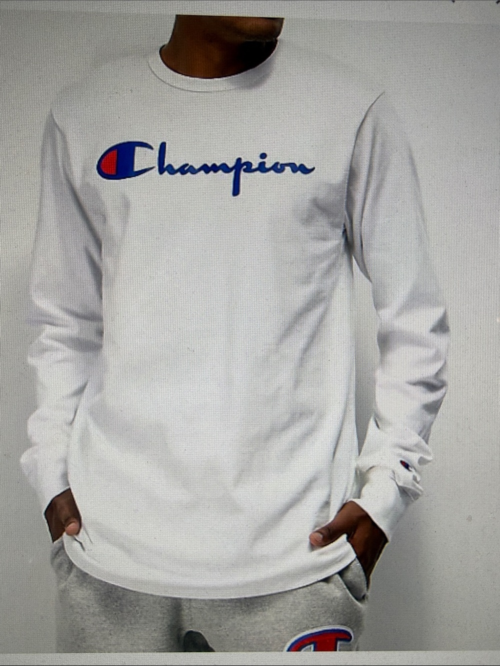 NWT Champion Heritage Heavyweight White Long Sleeve Blue Red Logo Arm C Patch XL